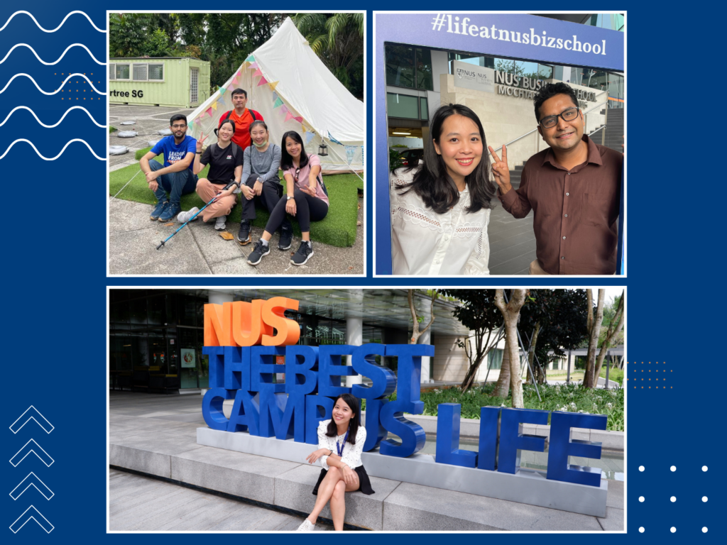 photo collage of Lang and her classmates from the NUS MBA