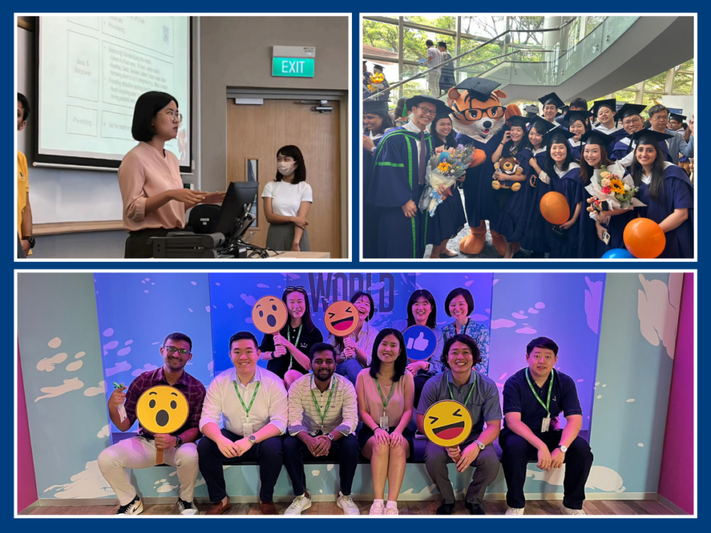 Photo collage of JaeWon and her classmates from the NUS MBA